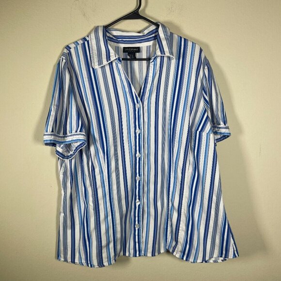 Lane Bryant Women's SS Stripe Button-up Blouse 22/24 Blue White Cotton! - Picture 1 of 5
